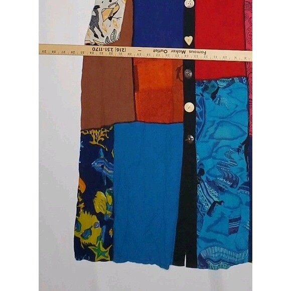 La Cera Crinkle Button Front Dress Medium Patchwork Pocket Artsy Shabby Chic - Picture 8 of 10